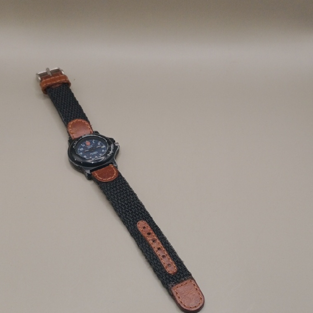 Black and Brown Leather Watch with Textured Strap